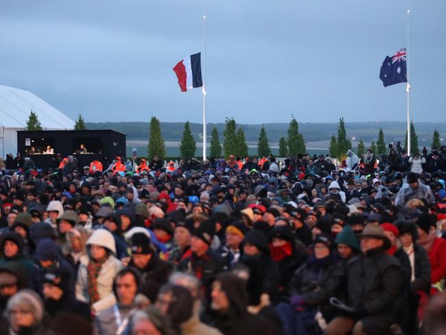 Anzac dawn service for the centenary of the battle of Villers-Bretonneux at the Australian Memorial. Picture: Ella Pellegrini