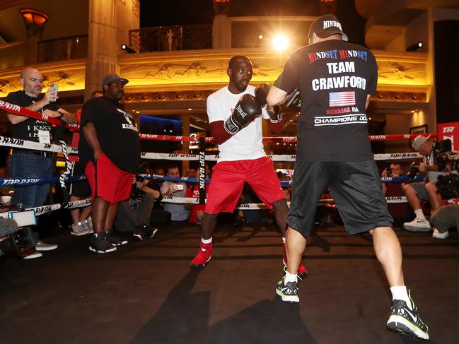 Terence Crawford working out at the MGM Casino ahead of this weekend’s fight against Jeff Horn. Picture: Peter Wallis