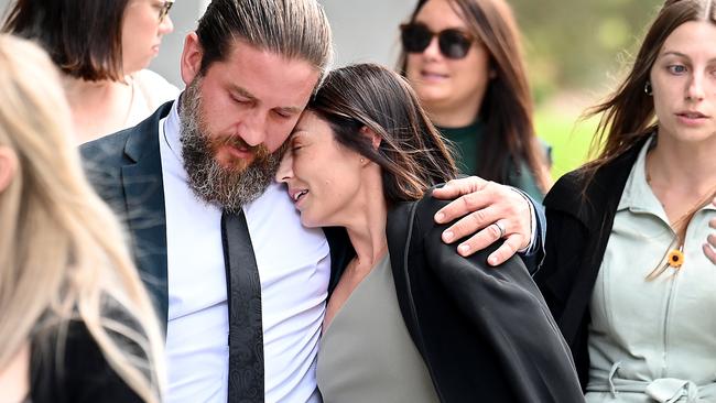 Kelly's sister Danielle Carroll with husband Reece outside the Supreme Court on JOhnston’s sentencing day. Picture: John Gass.