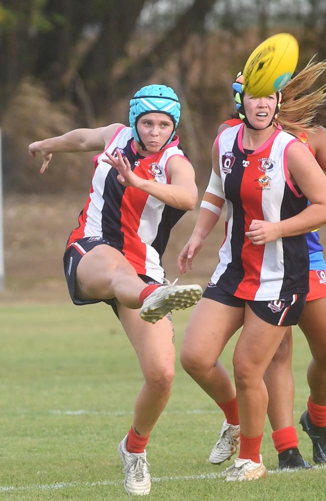 Townsville women's AFL game between Northern Beaches Suns and Curra Swans at Murray Sporting Complex. Swans Breht Wyke and Elisha Gallagher. Picture: Evan Morgan