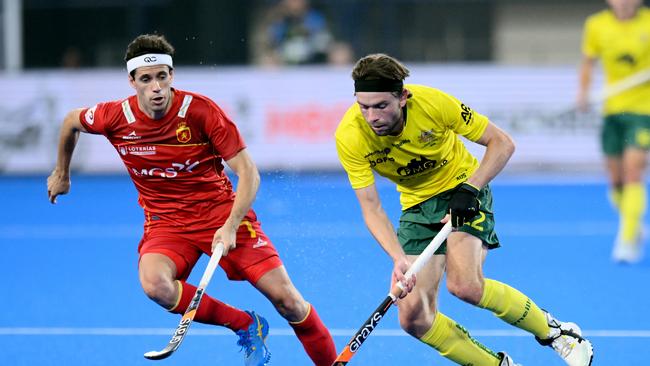 Flynn Ogilvie got Australia on the board on the stroke of half time. (Photo by WorldSportPics/Frank Uijlenbroek)