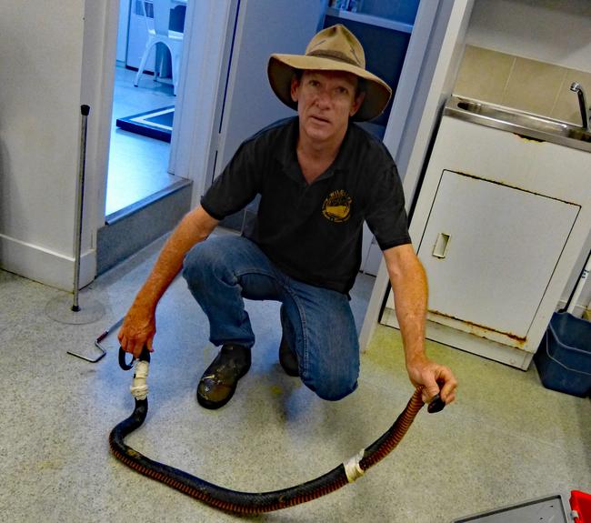 Andrew Crouch from Wildlife ARC holding the snake before the operation.