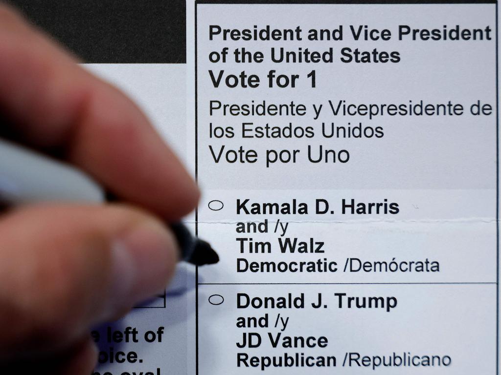 Candidates for the 2024 Presidential election, including Republican presidential nominee, former US President Donald Trump, and Democratic presidential nominee, Vice President Kamala Harris, appear on a vote-by-mail ballot on October 23 in Silver Spring, Maryland. Picture: Chip Somodevilla/Getty Images North America/Getty Images via AFP