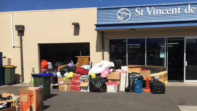 Vinnies Royal Park on Monday morning. Donated items litter the Royal Park carpark. Picture: Supplied by St Vincent de Paul.