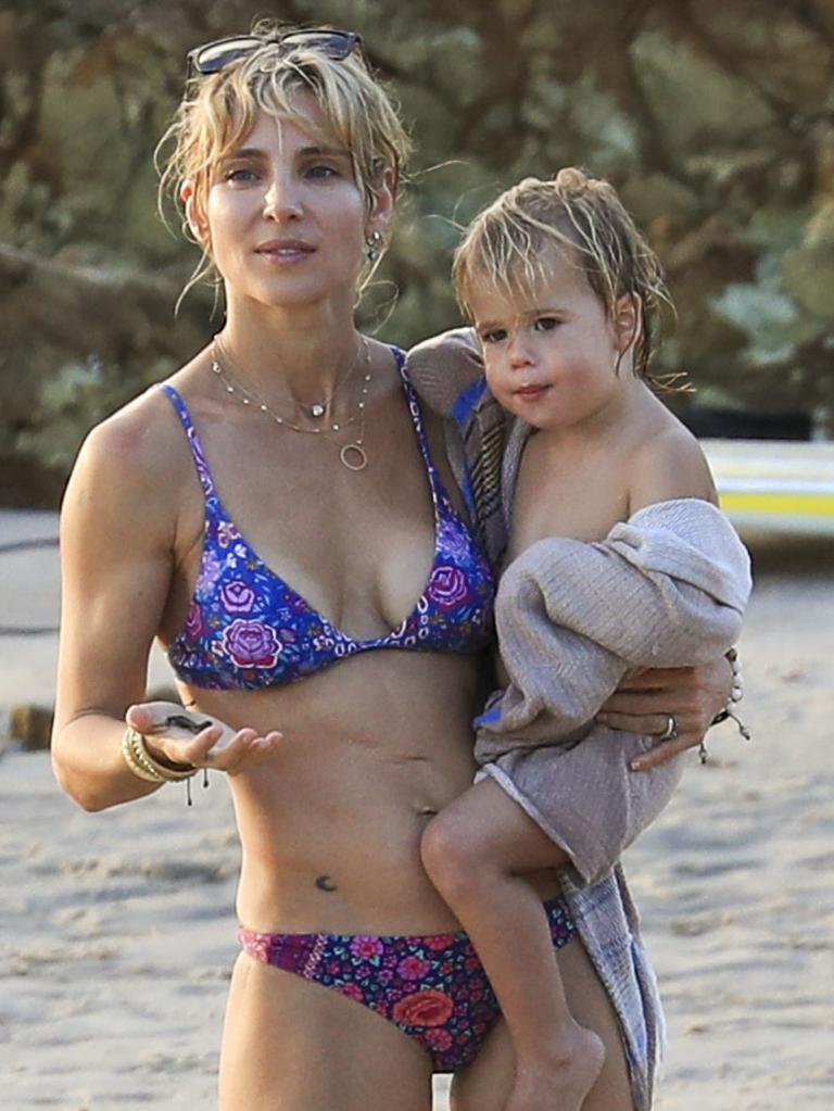 Chris Hemsworth and wife, Elsa Pataky, enjoy an afternoon at the beach in Byron Bay with their twin sons, Tristan and Sasha. <br/>3 March 2017. Picture: Media-Mode