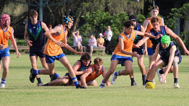 A free-for-all between Ambrose Treacy College and Marist College Ashgrove. Photo: Sue Middleton.