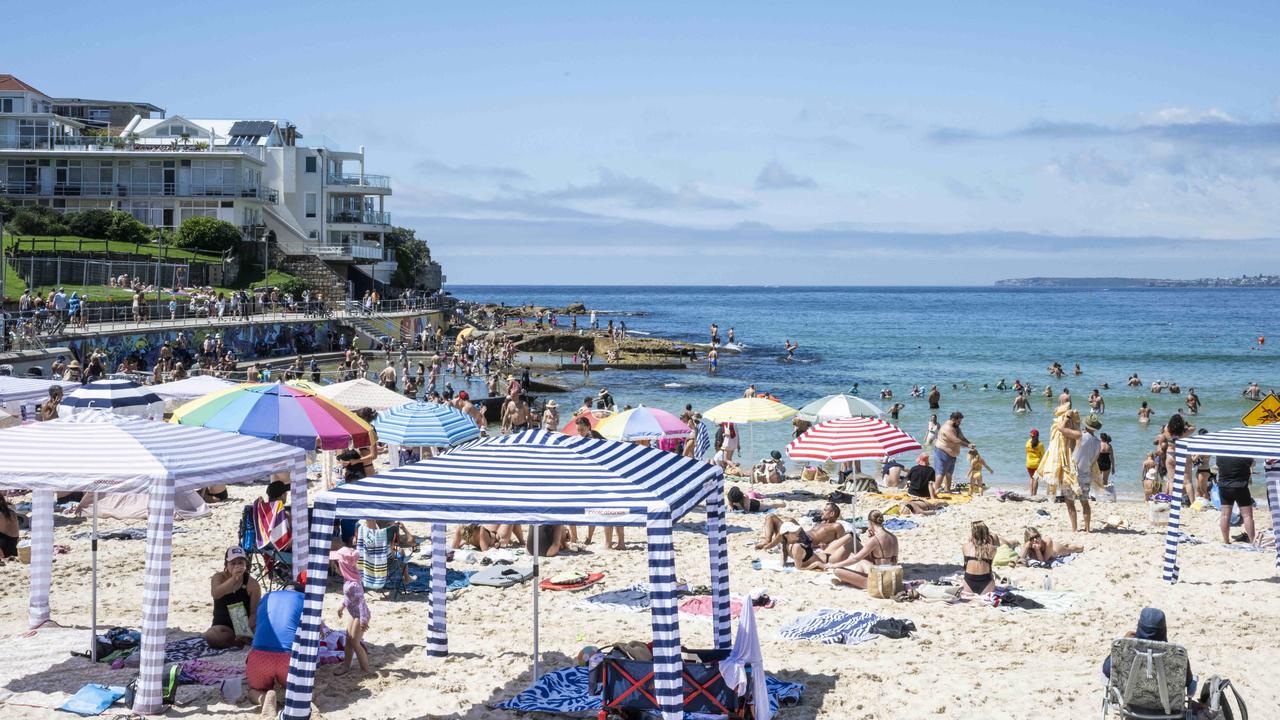 Bondi Beach was packed on Sunday and Sydneysiders flocked to soak up the sun. Picture: NewsWire/ Monique Harmer