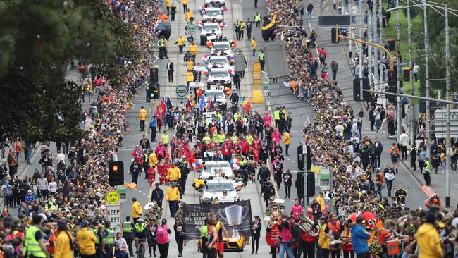 The 2023 AFL Grand Final parade will take a new route this year. Picture: David Crosling