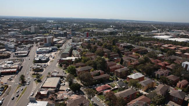 The view of Liverpool’s CBD from the 30th floor of the new Skyhaus development. Picture: Robert Pozo.