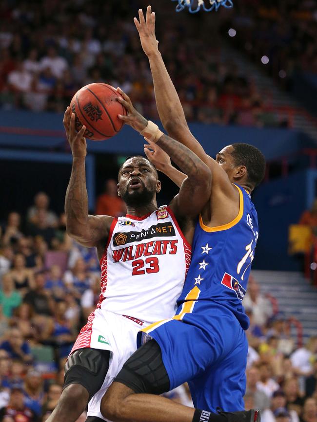 Perth player Terrico White shoots the ball during the win. Picture: Getty