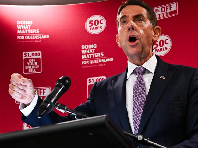 BRISBANE, AUSTRALIA - NewsWire Photos - JUNE 11, 2024. The Queensland Treasurer and Minister for Trade and Investment Cameron Dick addresses media at the 2024 State Budget lockup at Parliament House. Photo: Dan Peled / NewsWire