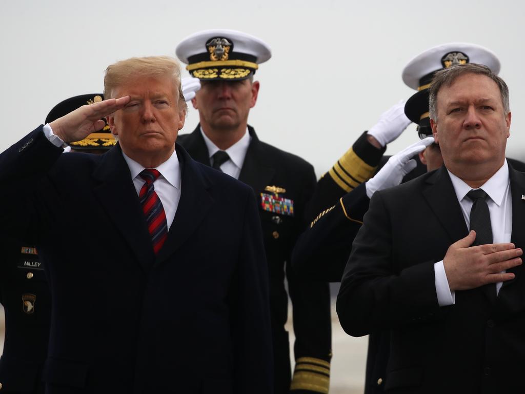 US Secretary of State Mike Pompeo (right) defended Donald Trump at the World Economic Forum saying the US president confronted problems. Picture: Mark Wilson/Getty Images/AFP 