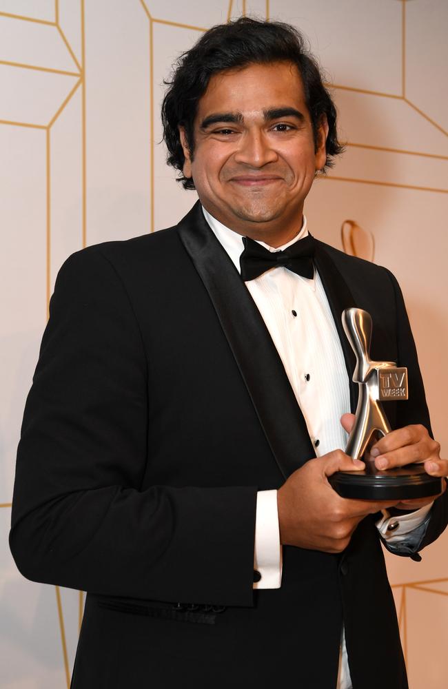 Dilruk Jayasinha after winning the Logie for Most Popular New Talent. Picture: AAP Image/Dan Peled