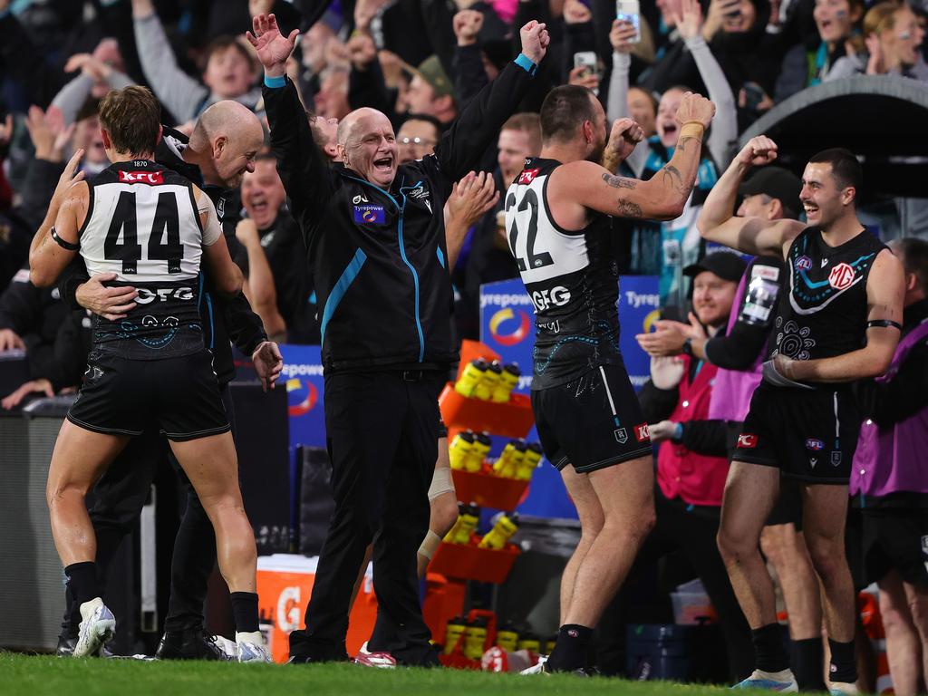 Hinkley after the final-minute win over Hawthorn earlier this year. Picture: Sarah Reed/AFL Photos