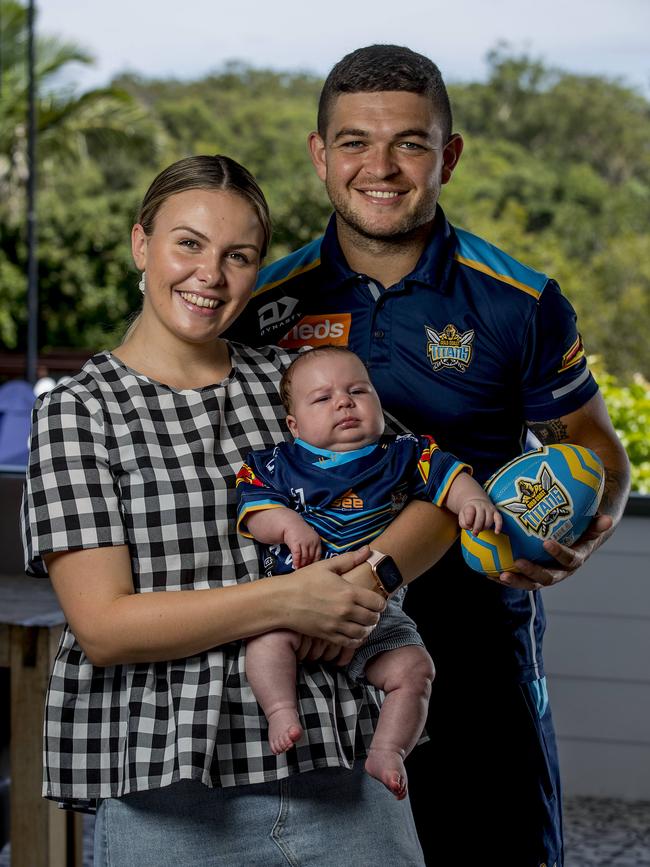 Ash Taylor with his partner Montana and their baby Oscar. Picture: Jerad Williams