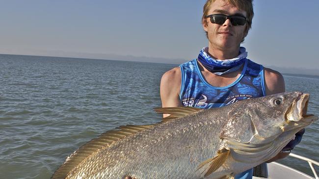 Anthony Nolen with a 117cm black jewfish caught on a cocktail of squid and fresh tuna at the Peron Islands