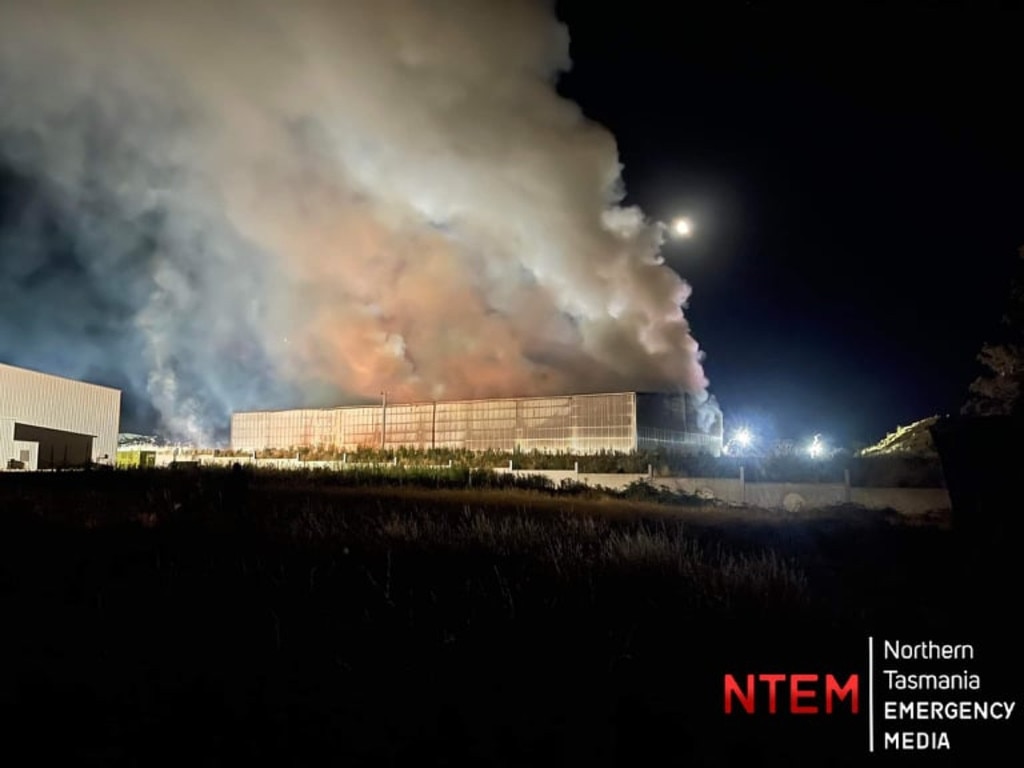 Rocherlea warehouse fire. Picture: Northern Tasmania Emergency Media