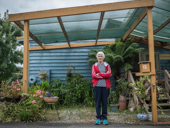 Nola Nugent, 76, has lived at the caravan park for 28 years. Picture: Jake Nowakowski