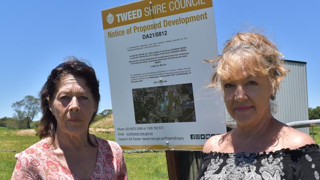 Colleen Toovey and Julie Stevens are objecting to a development proposed in Cudgera Creek. Picture: Liana Walker