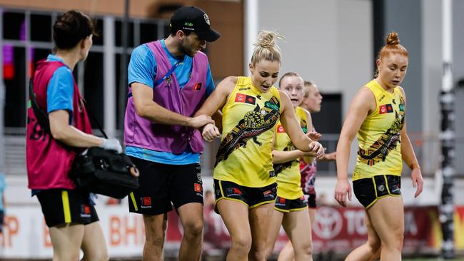 Richmond leadership group member Sarah Hosking could miss the Tigers’ finals campaign after suffering another hamstring injury. Picture: Dylan Burns / Getty Images