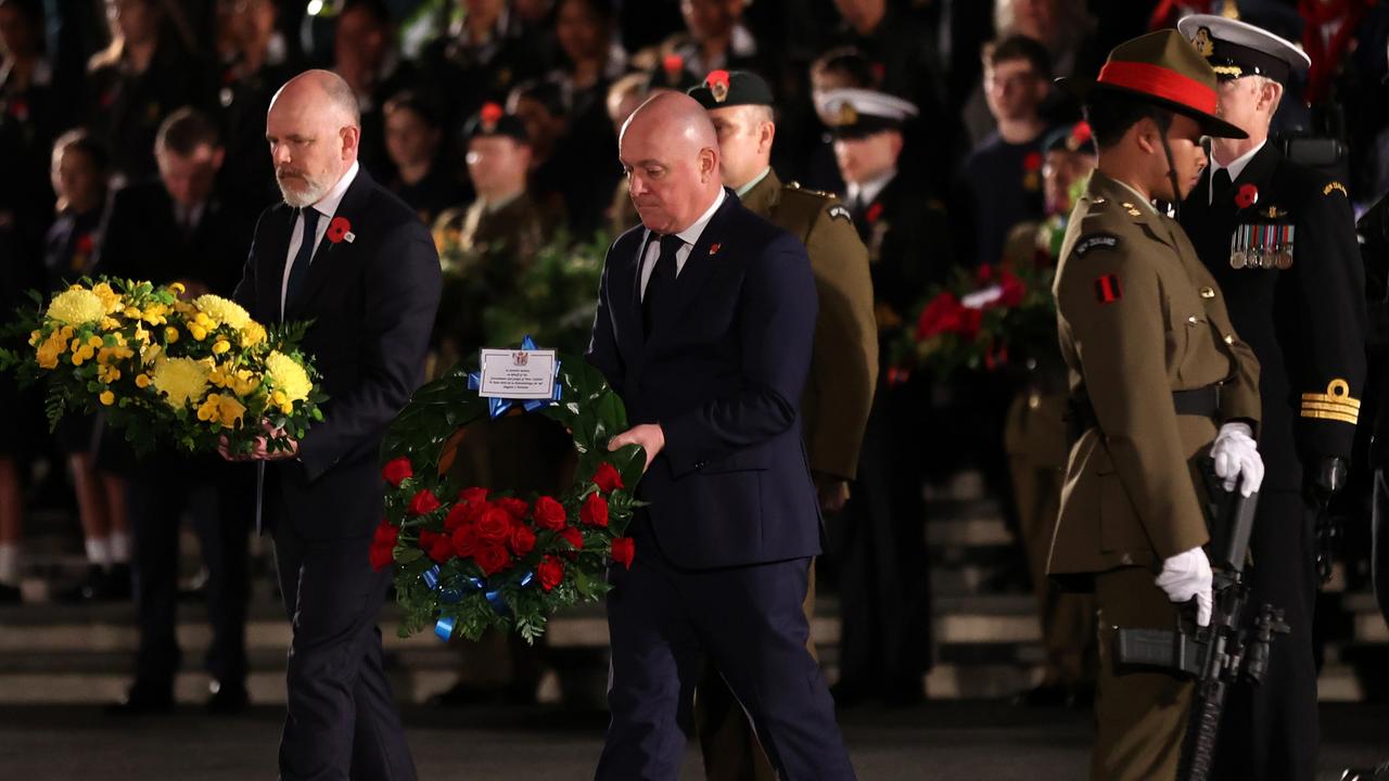 New Zealand Prime Minister Christopher Luxon laying a wreath at a separate dawn service in Auckland. Picture: Fiona Goodall/Getty Images