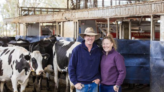 Tim and Sara McNeil. The McNeils run a robotic dairy on their farm at Myall.