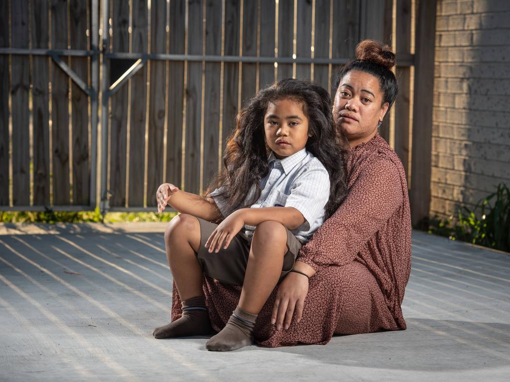 Cyrus Taniela at home with mum Wendy. He has never had his hair cut for cultural reasons and his school, Australian Christian College Moreton was found to have directly and indirectly discriminated against him by asking him to cut it. PICTURE: Brad Fleet