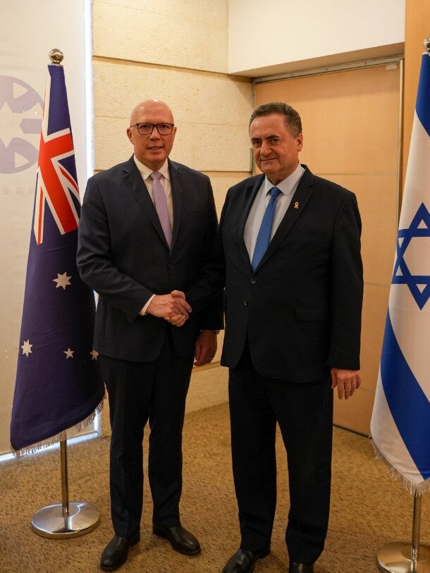 Peter Dutton has met with Israel’s Foreign Minister in Jerusalem. Picture: X/@PeterDuttonMP