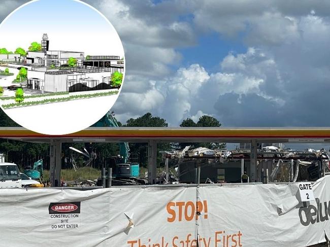 Demolition underway at the northbound Glass House Mountains service centre on the Bruce Highway, February 21, 2025. Photo: Andrew Hedgman