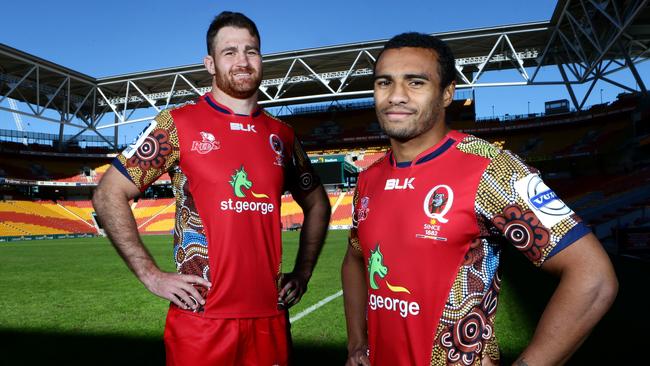 James Horwill and Will Genia. Photo: Darren England.