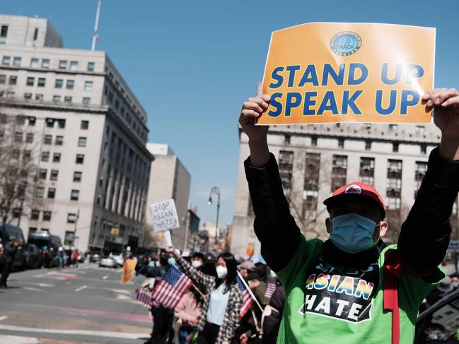 People participate in a protest to demand an end to anti-Asian violence on April 4 in New York City. Picture: Getty/AFP