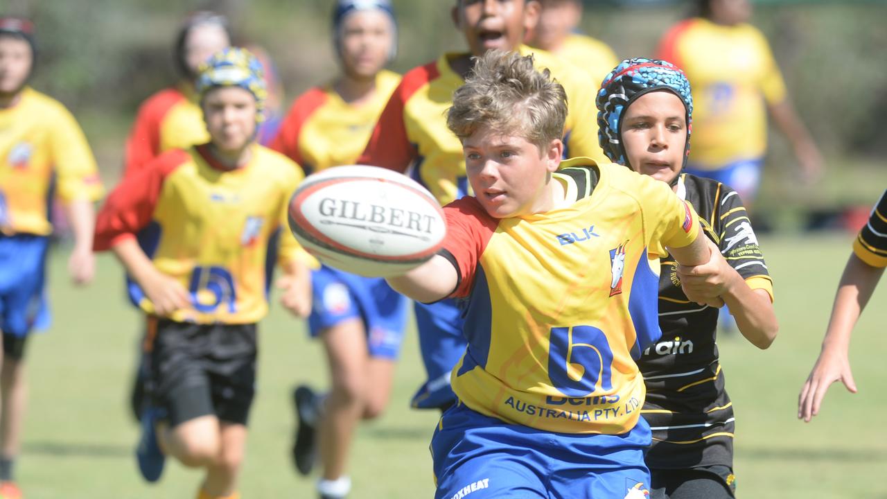 RUGBY UNION Junior U12s: Gladstone/Biloela's Aaron Picton with the ball