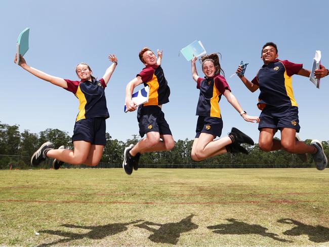 Year 9 Students (  L - R ) Laurie Cappleman , Zahn Aston , Kyla Upton and Kolbe Echentille at Lords School Pimpama.PHhotograph : Jason O'Brien