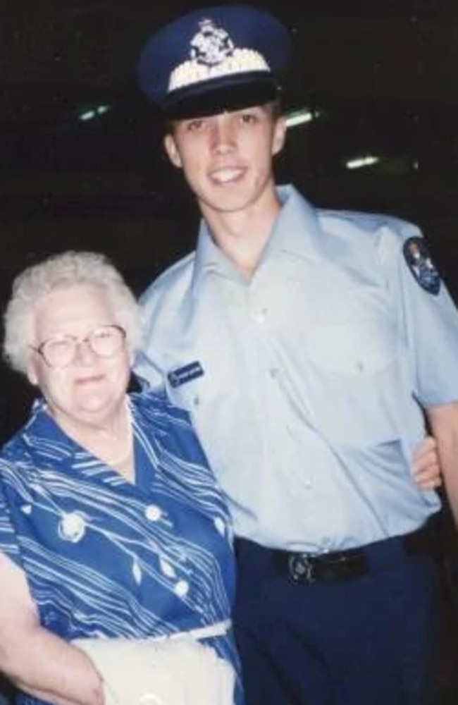 Peter Dutton as a police officer with his grandmother. Picture: Supplied.