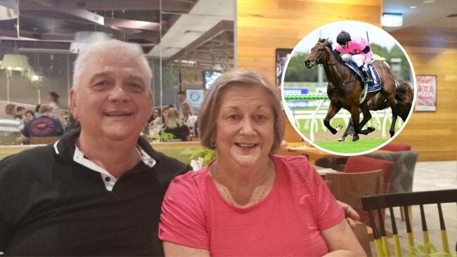 Sherryl Corazzol, who part-owns Magic Millions contender Luva Flutta (inset), with her husband Ian. Picture: Supplied by Ian Corazzol