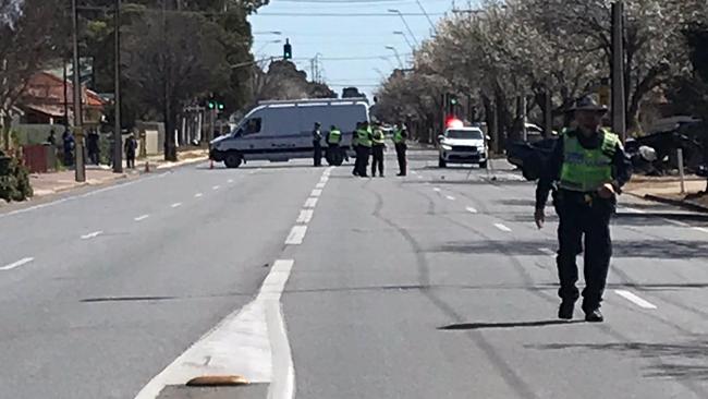 Police at the scene of a major crash on Torrens Rd at Renown Park. Picture: Dixie Sulda