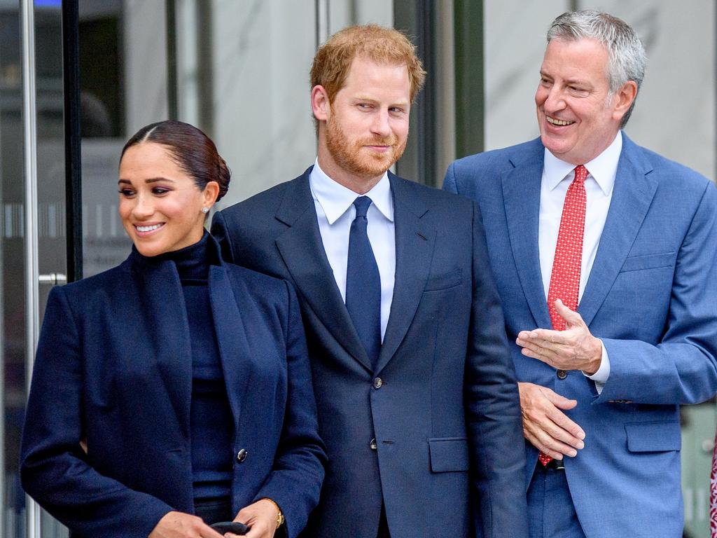 Meghan, Duchess of Sussex and Prince Harry, Duke of Sussex and former New York mayor Bill De Blasio. Picture: Getty Images