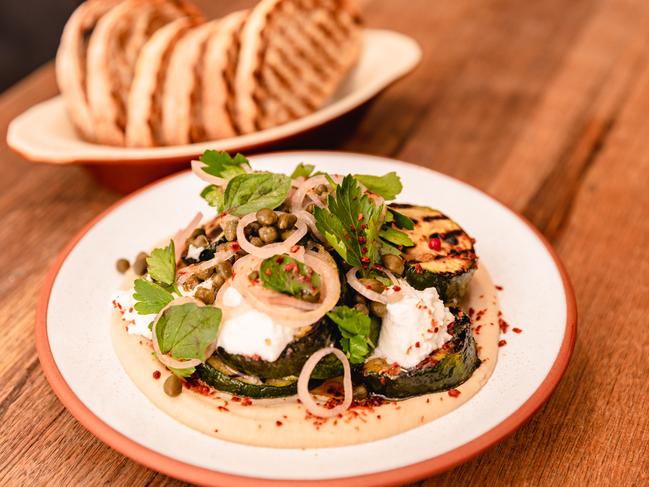 La Sardin’s grilled zucchini with goats curd and white bean puree. Picture: Linda Higginson