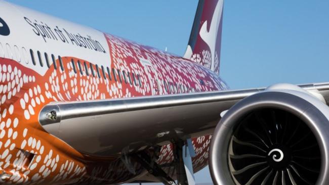 Qantas’ scenic flight will use its Boeing 787-9 Dreamliner painted with Indigenous livery. Picture: Supplied