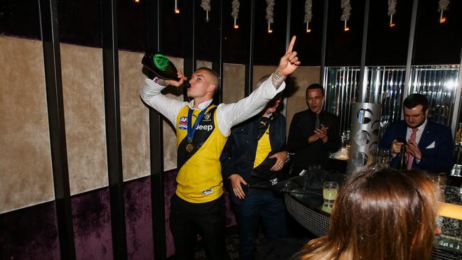 Richmond stars, led by Dustin Martin, chose Club 23 to party after the Tigers’ historic premiership. Picture: Laura Cousens