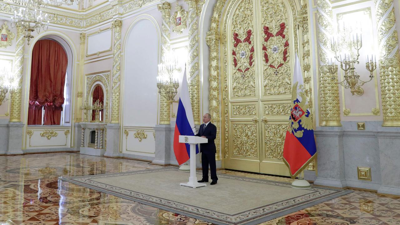 Russian President Vladimir Putin addresses members of the Federation Council. Picture: Mikhail Klimentyev / Sputnik / AFP