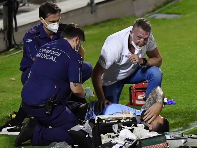 Fifita was placed into an induced coma to assist with his breathing after fracturing his larynx. Picture: AAP Image/Darren England