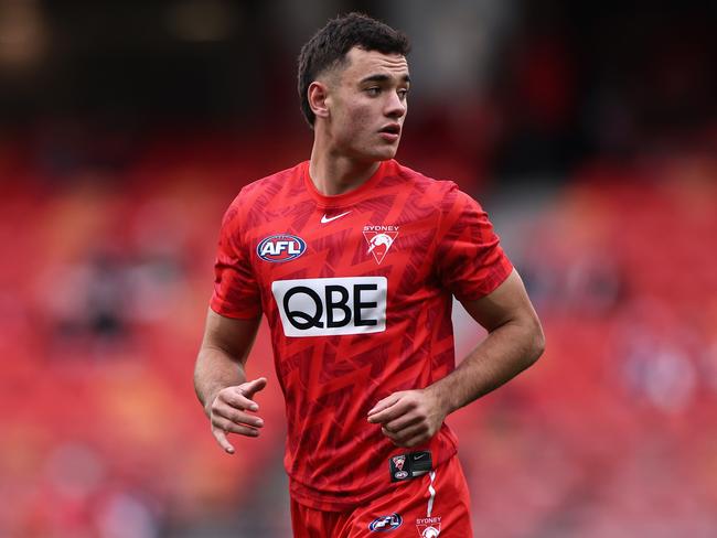 SYDNEY, AUSTRALIA - JUNE 22: Caiden Cleary of the Swans warms up during the round 15 AFL match between Greater Western Sydney Giants and Sydney Swans at ENGIE Stadium, on June 22, 2024, in Sydney, Australia. (Photo by Cameron Spencer/Getty Images)