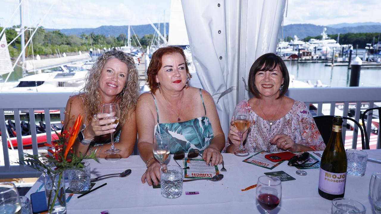 Jill Esser, Angela Higgins and Robin George at the Longest Lunch at Hemmingways Brewery at the Crystalbrook Marina, Port Douglas. Picture: Brendan Radke