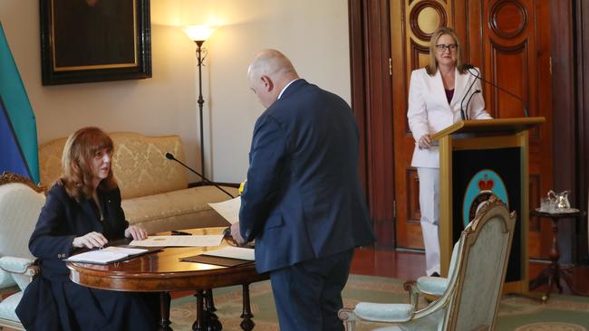 Mr Pallas being sworn in as Treasurer in Ms Allan’s first cabinet on Monday. Picture: NCA NewsWire / David Crosling