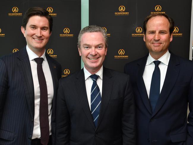 GC Advisory business launch at Thomson Geer, Adelaide on Friday the 30th of November 2018. Adam Howard, Christopher Pyne and Adrian Tembel(AAP/ Keryn Stevens)