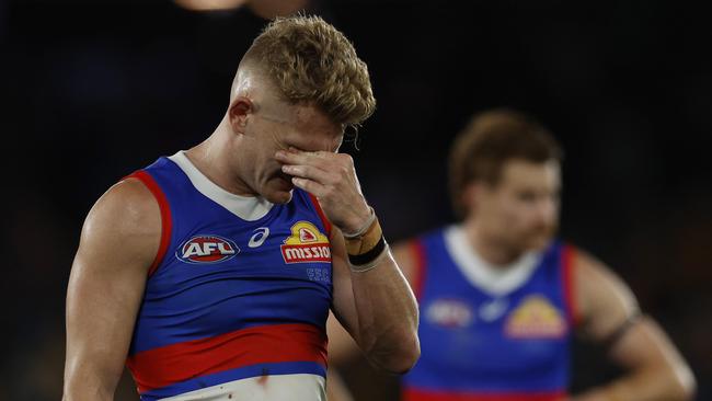 MELBOURNE , AUSTRALIA. May 4, 2024.  AFL Round 8. . Western Bulldogs vs Hawthorn at Marvel Stadium.  Bulldog Adam Treloar after todays loss to Hawthorn    . Pic: Michael Klein