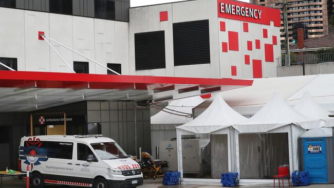 A tent outside Box Hill Hospital for patient overflow. Picture: David Crosling