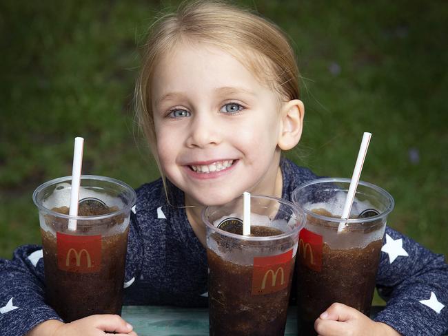 Young kids are requesting frozen coke from their parents after seeing ads on TV. Ivy Potter (3) with some frozen coke. Picture: Sarah Matray