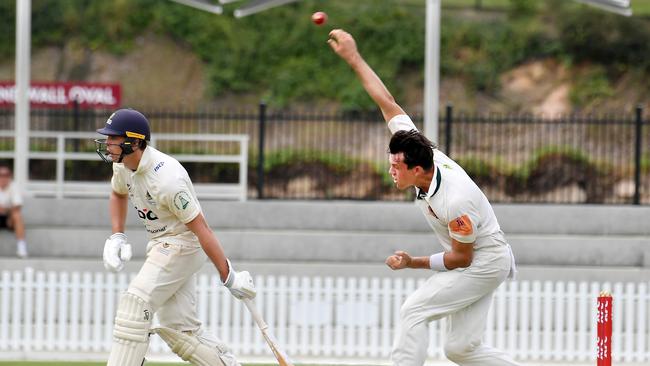 Redlands bowler James BazleyFirst grade cricket final between UQ and RedlandsSaturday March 25, 2023. Picture, John Gass